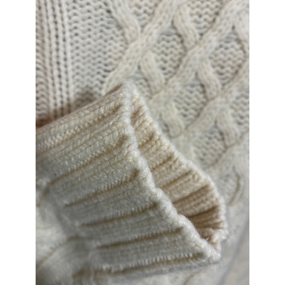 LL Bean Women Ivory Cable Knit Wool Scoop Neck Sweater with Pockets Cream Size M - Picture 8 of 14